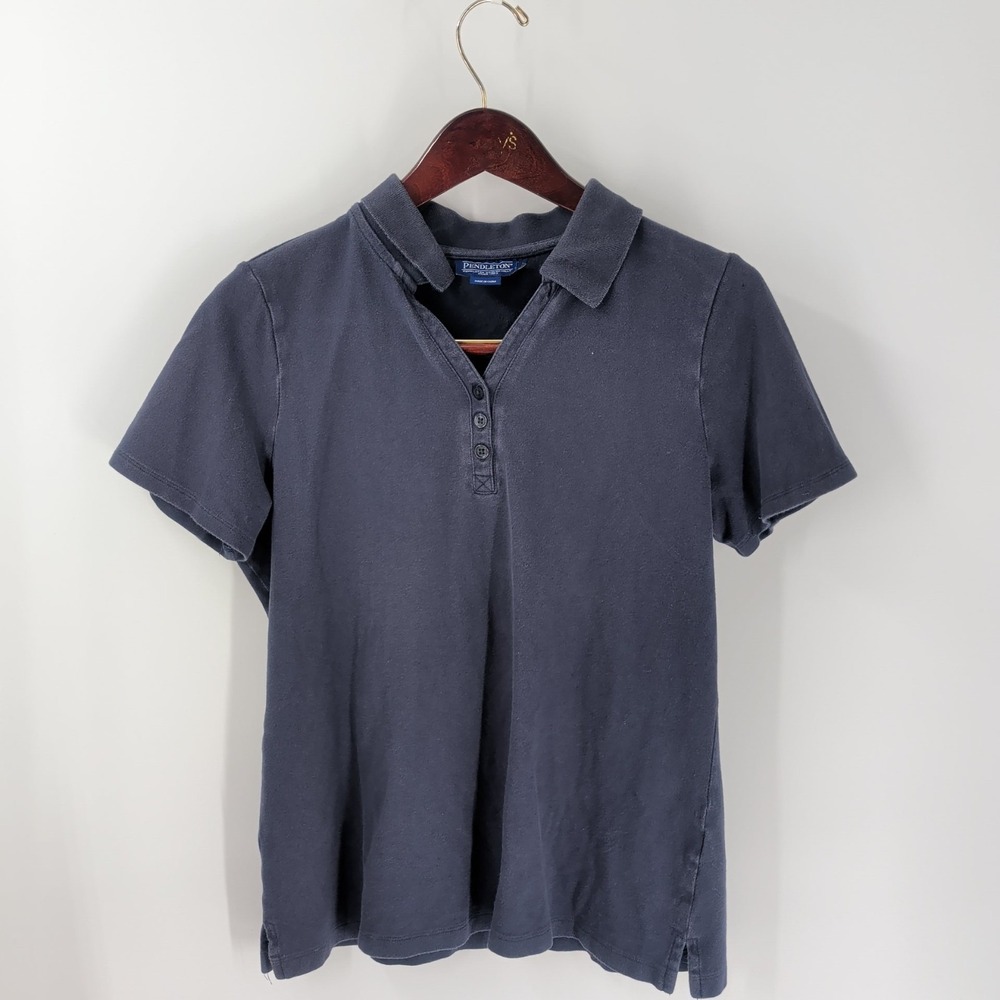 Vintage Pendleton Short Sleeve Stretch Collared Henley Top Navy Blue Size L